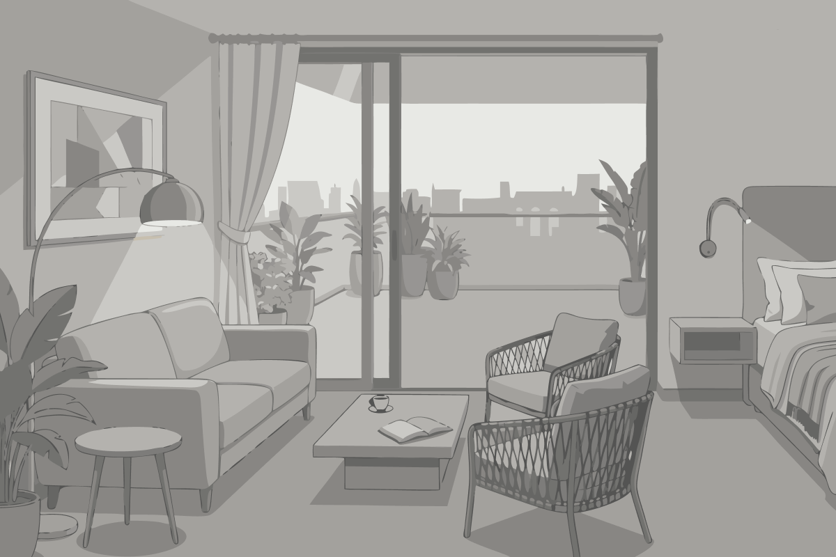 Apartamento de 2 Quartos com Banheira e Vista do Mar